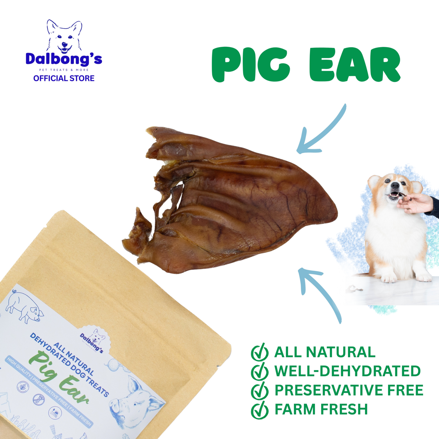 ALL-NATURAL Pig Ear Dehydrated Dog Treats by Dalbong's