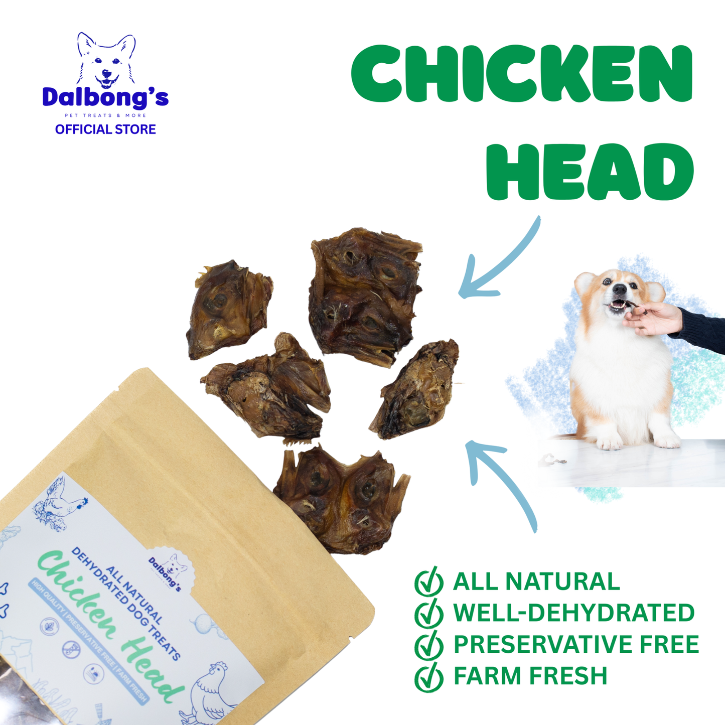 ALL-NATURAL Chicken Head Dog Treats by Dalbong's