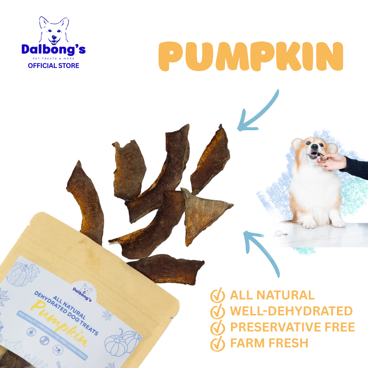 ALL-NATURAL Pumpkin Dehydrated Dog Treats by Dalbong's