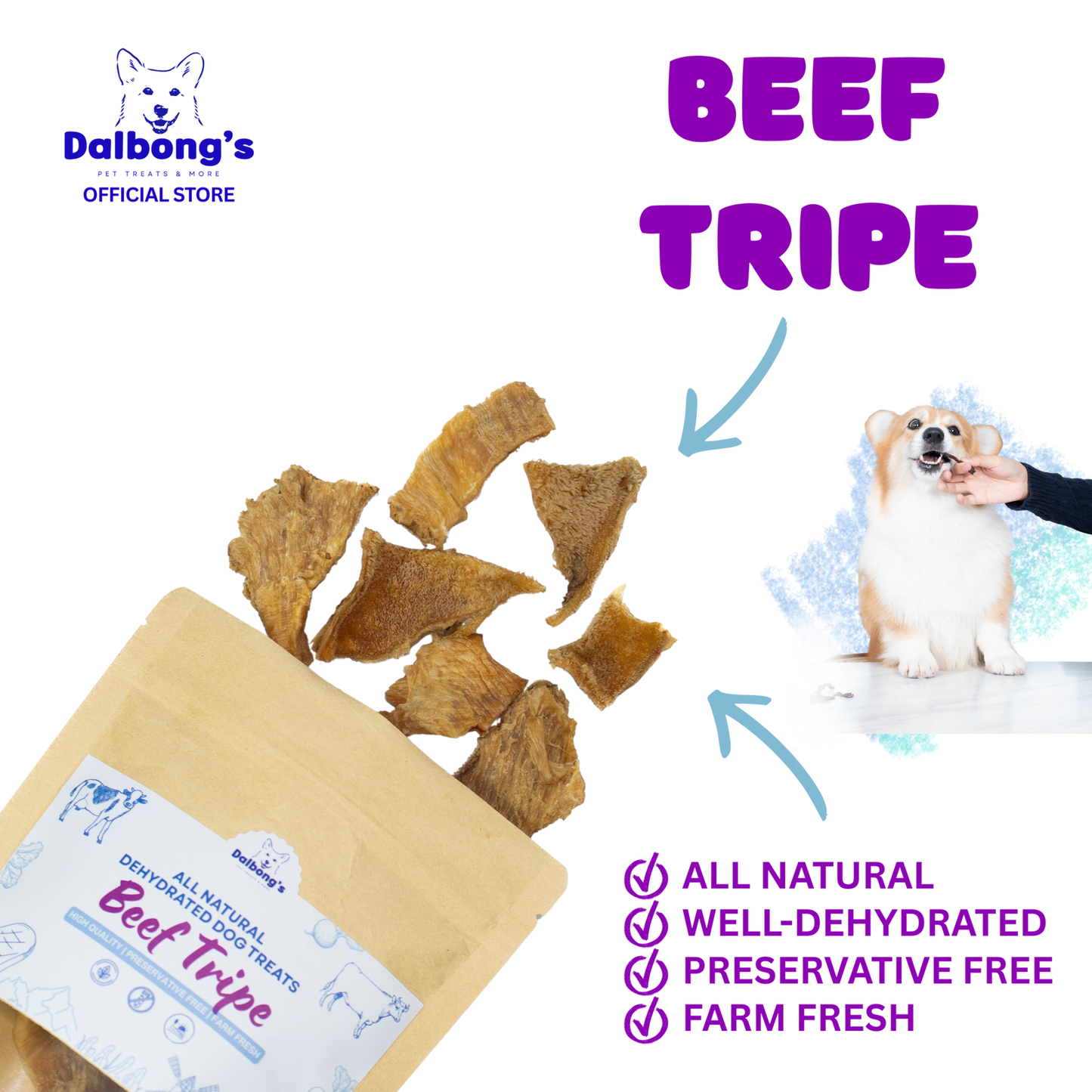 ALL-NATURAL Beef Tripe Dog Treats by Dalbong's