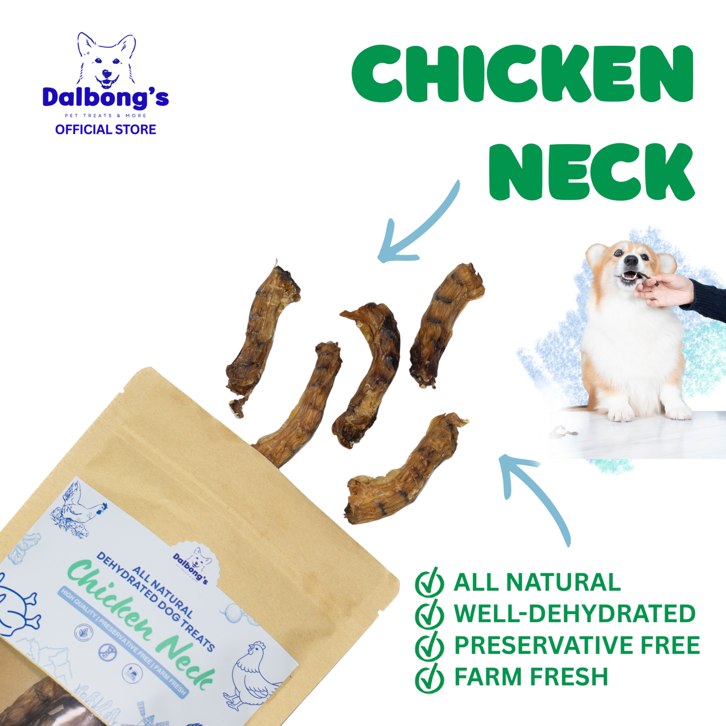 ALL-NATURAL Chicken Neck Dog Treats by Dalbong's