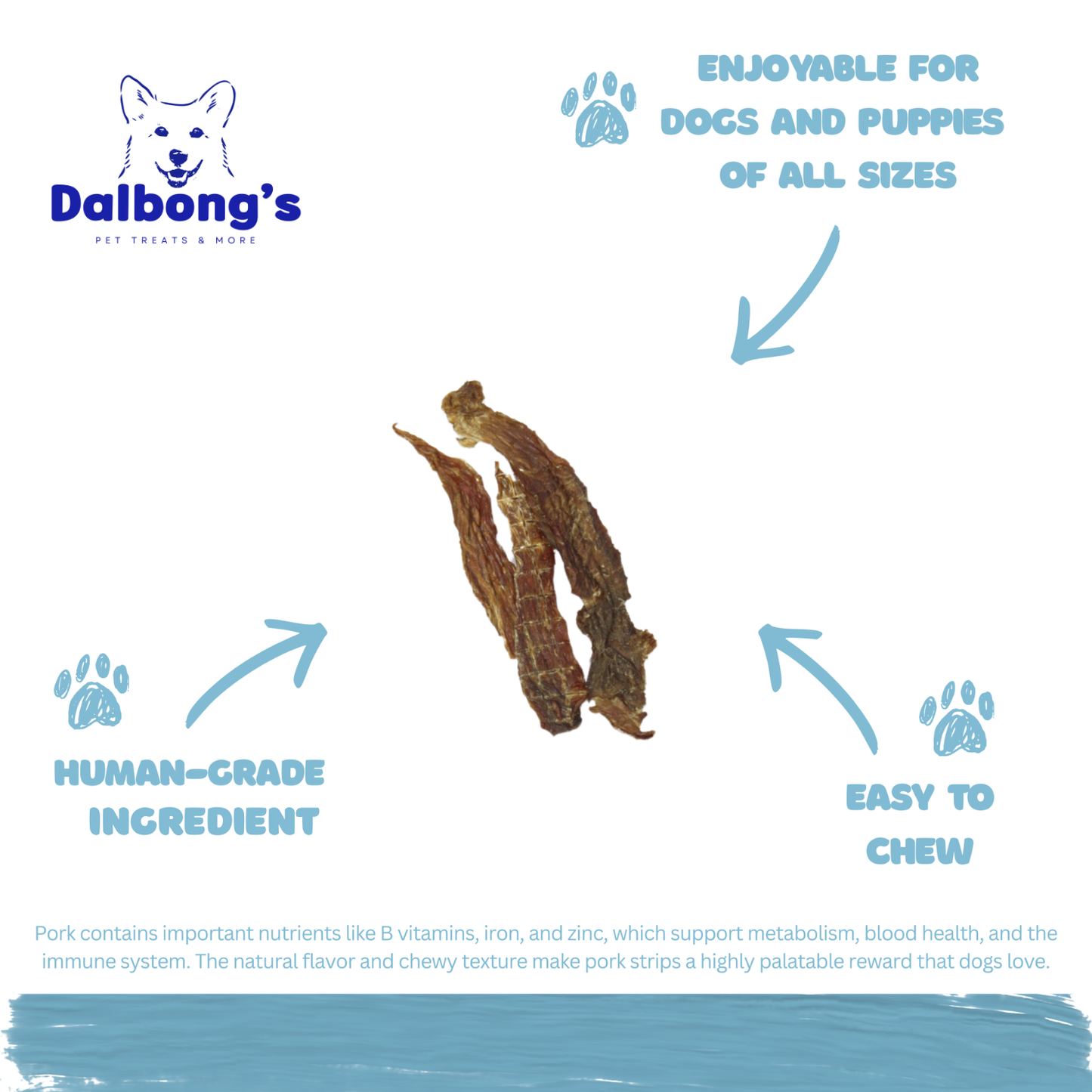 ALL-NATURAL Pork Strips Dehydrated Dog Treats by Dalbong's