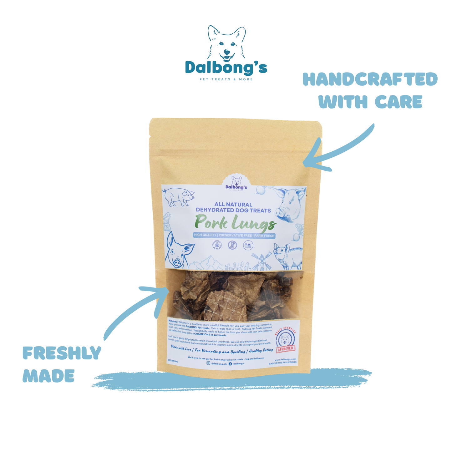 ALL-NATURAL Pork Lungs Dehydrated Dog Treats by Dalbong's
