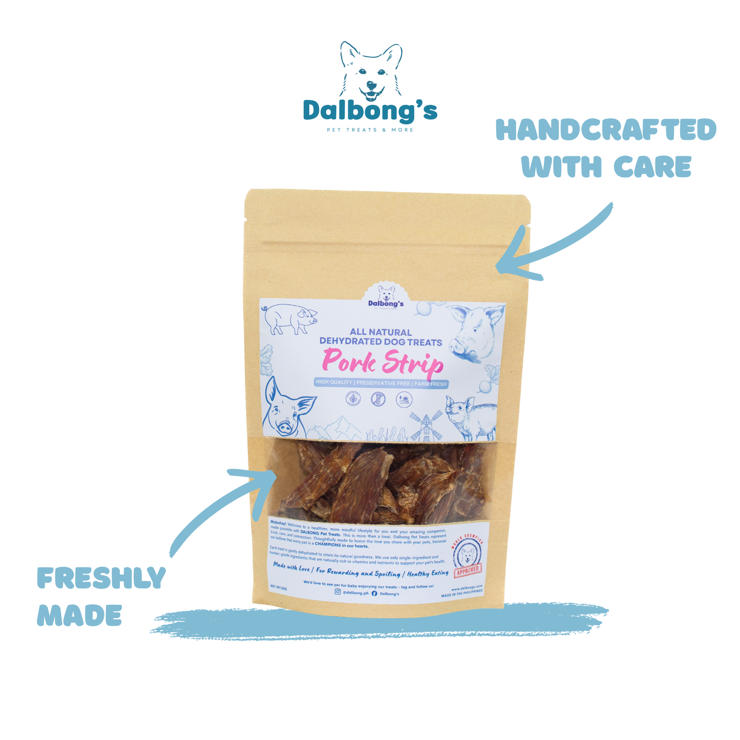 ALL-NATURAL Pork Strips Dehydrated Dog Treats by Dalbong's